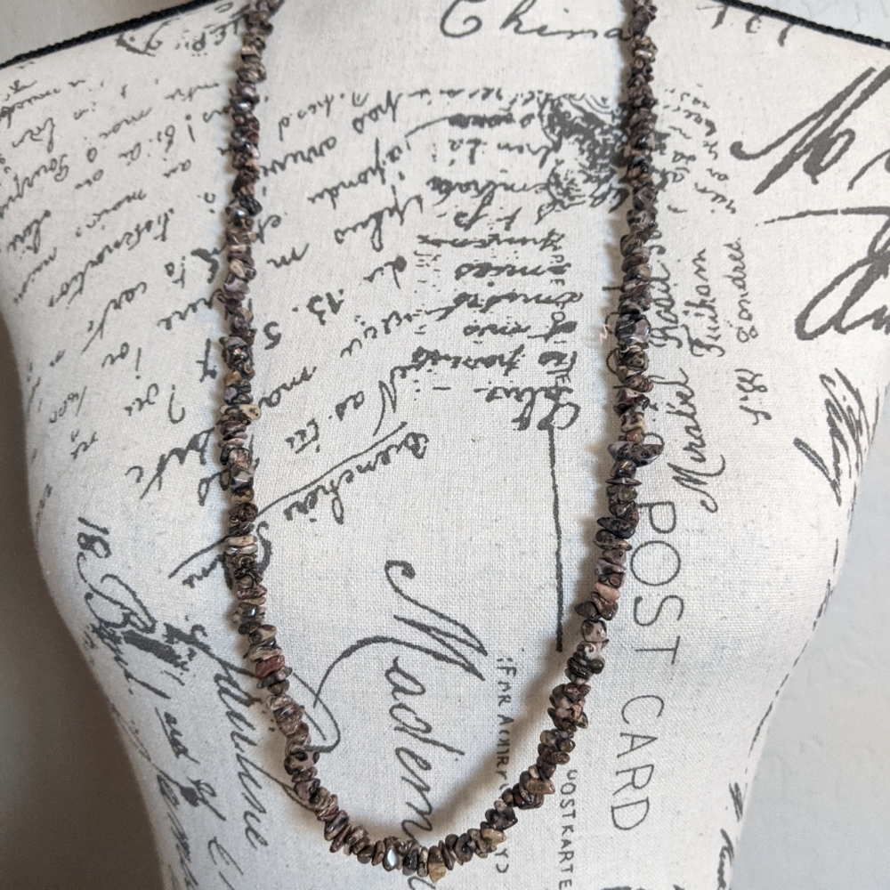 Brown and Tan Polished Jasper Chip Necklace 34" NWOT
